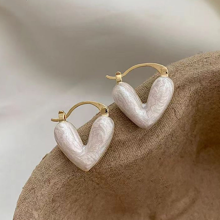 Elvira Off White Heart Hoop Earrings