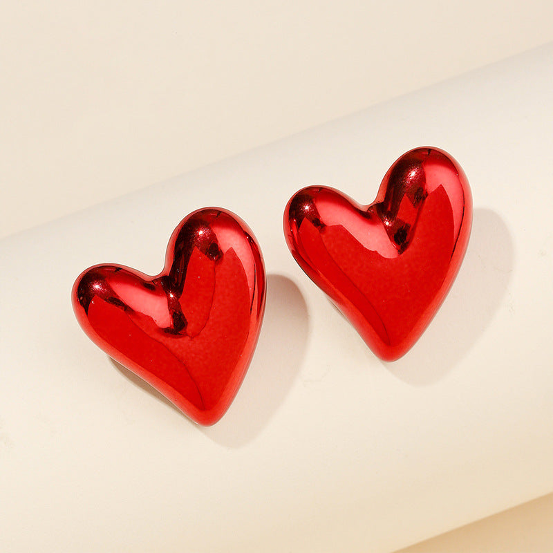 Cora Red Heart Stud Earrings