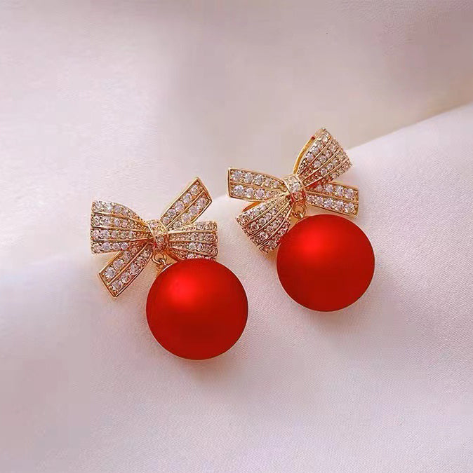 Hazel Ruby Bow Drop Earrings