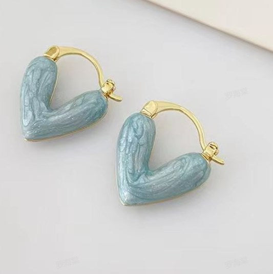 Elvira Blue Heart Hoop Earrings