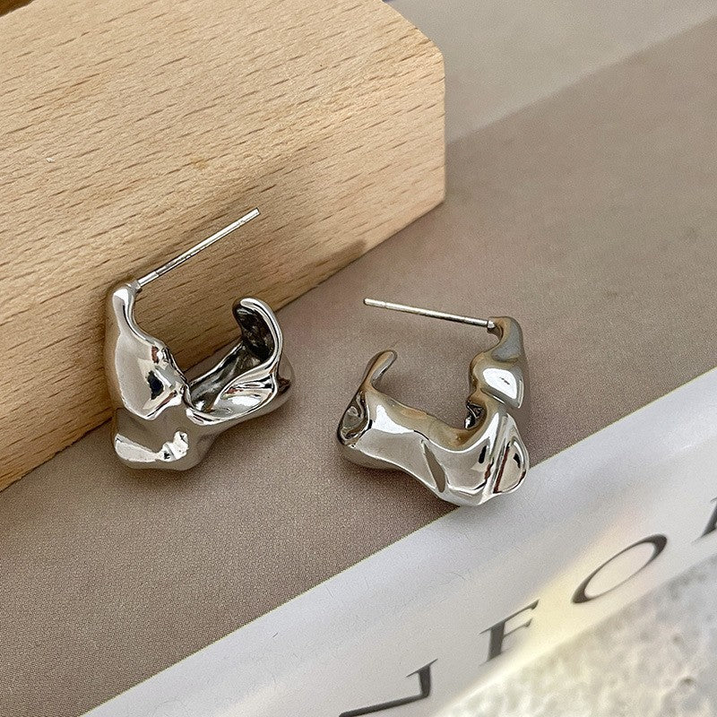 Mia Molten Silver Stud Earrings