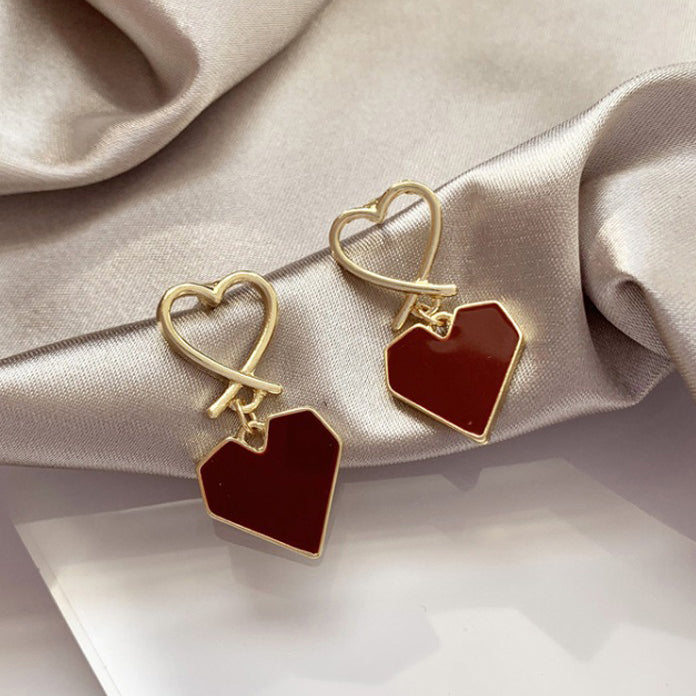 Aria Wine Heart Drop Earrings