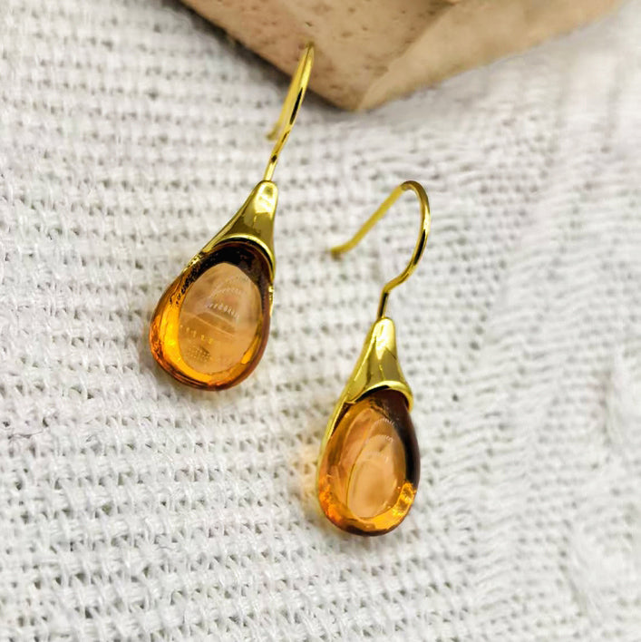Solene Amber Drop Minimal Earrings