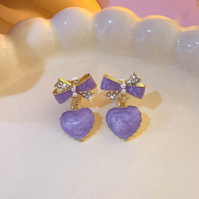 Willow Lilac Heart Bow Earrings