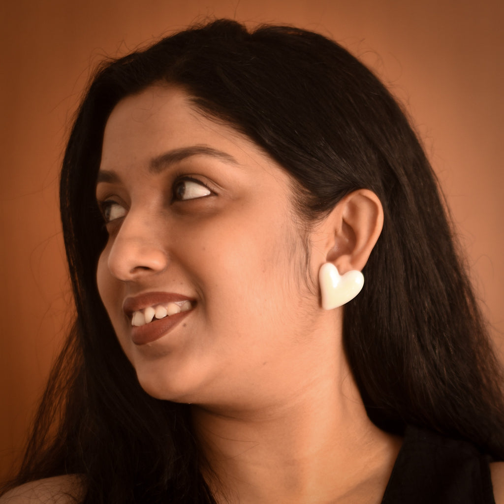 Cora White Heart Stud Earrings