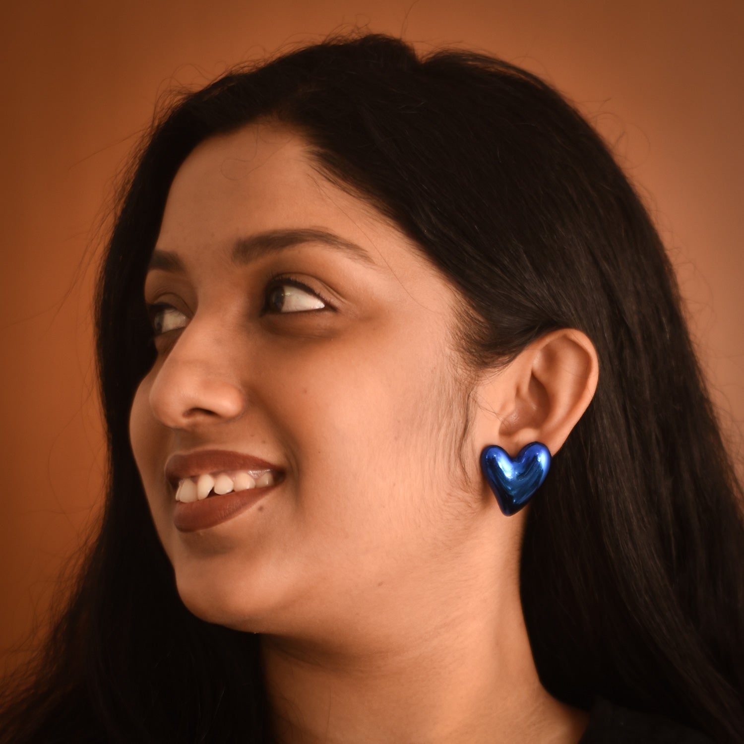 Cora Blue Heart Stud Earrings