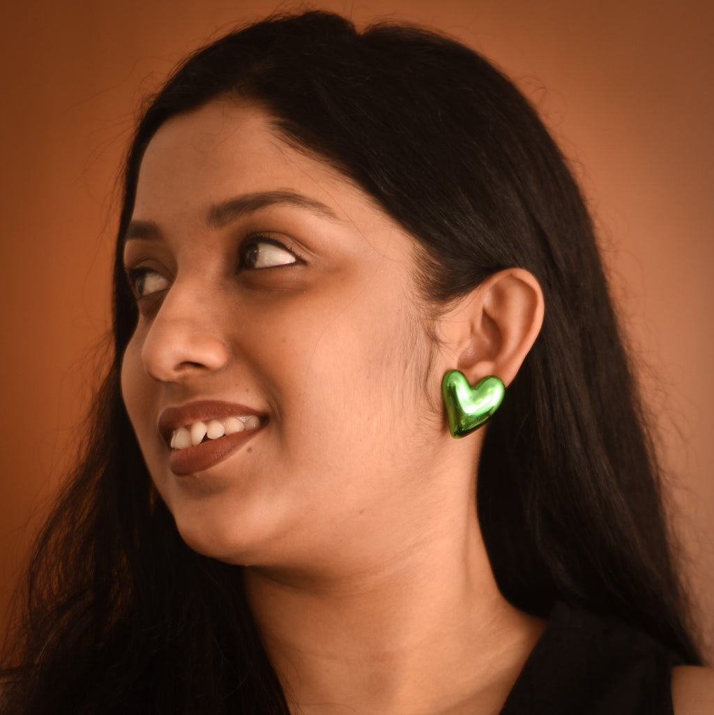 Cora Green Heart Stud Earrings