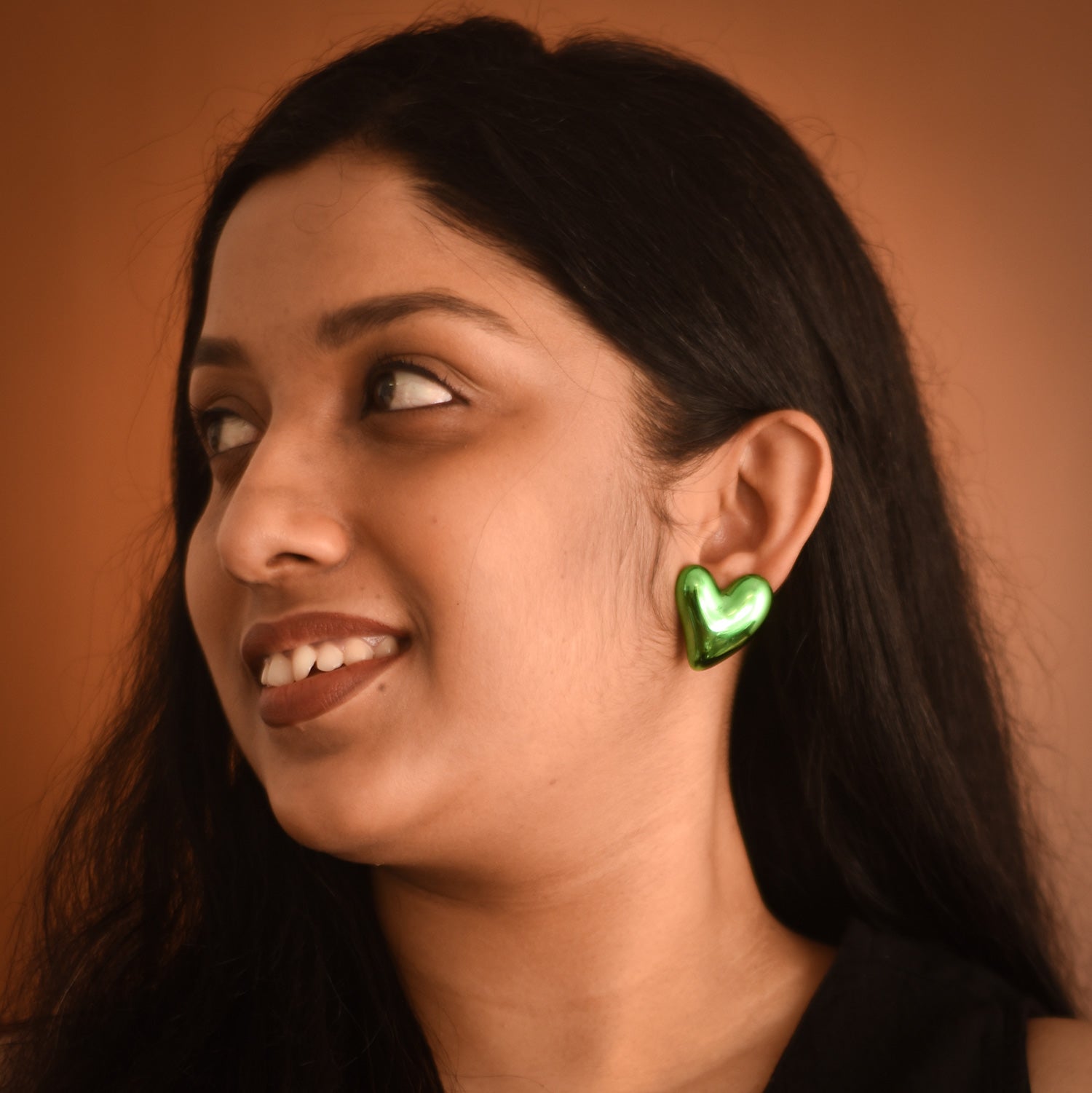 Cora Green Heart Stud Earrings
