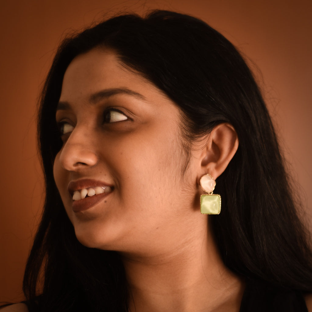 Mira Ivory & Sage Geometric Drop Earrings