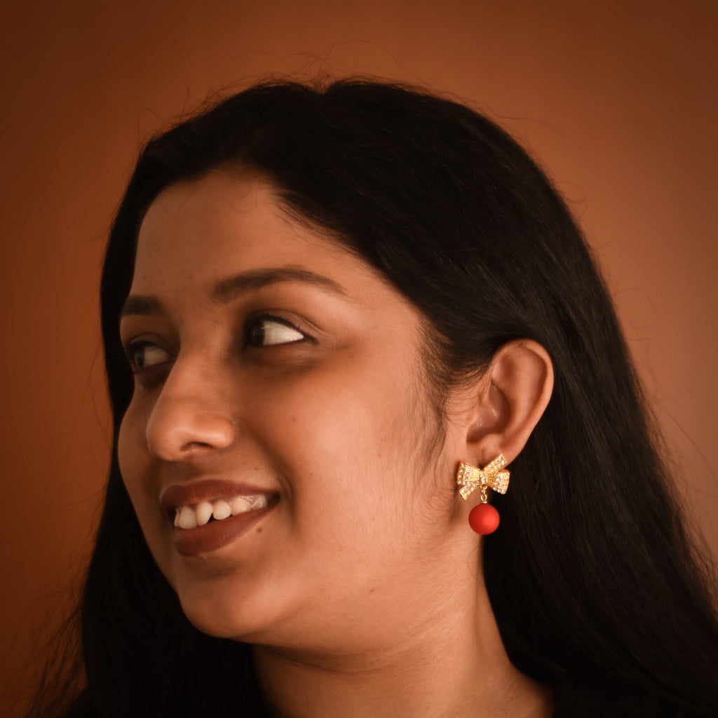 Hazel Ruby Bow Drop Earrings