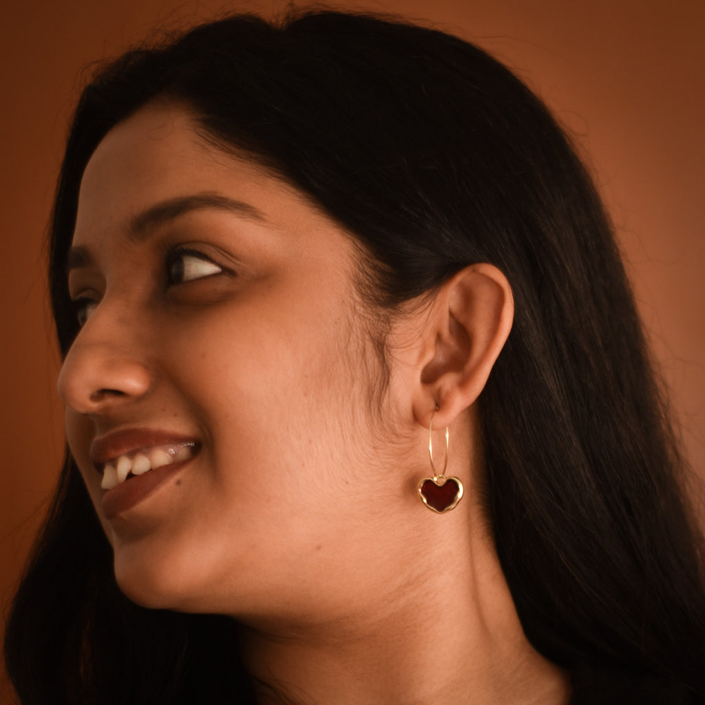 Ruby Heart Hoop Earrings