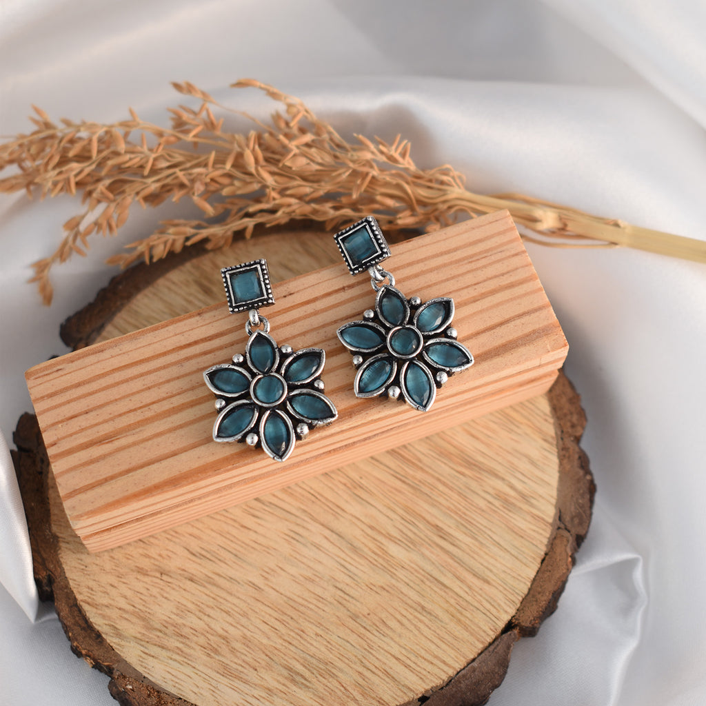 Pallavi Teal Oxidised Earrings
