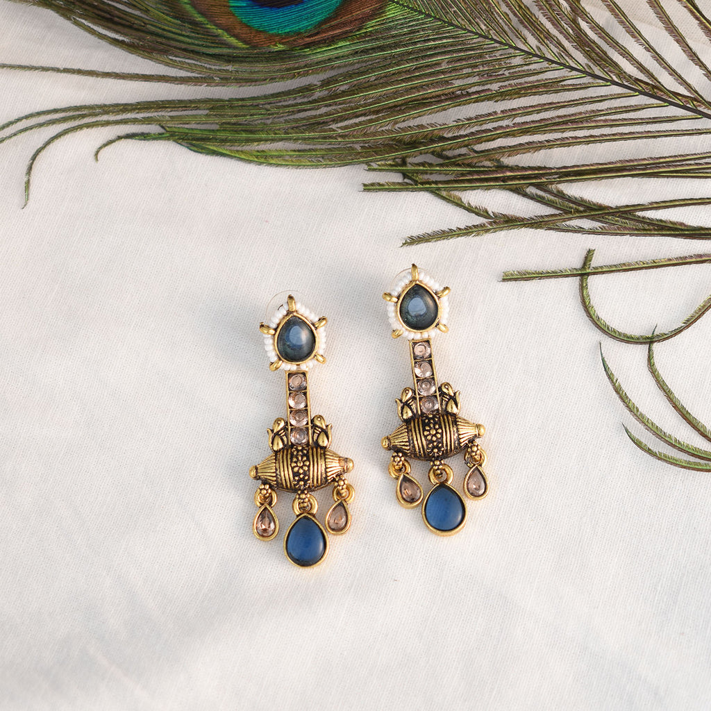 Apsara Blue Oxidised Earrings