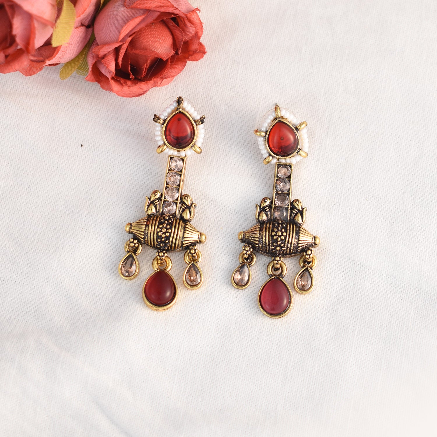 Apsara Red Oxidised Earrings