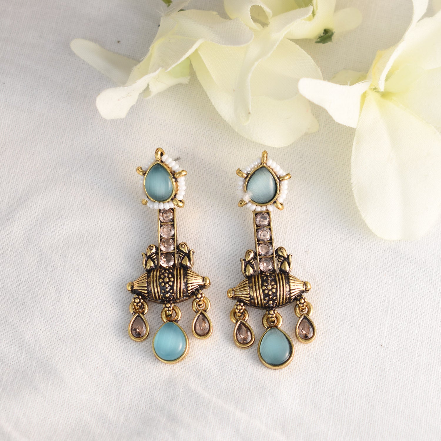 Apsara Aqua Oxidised Earrings