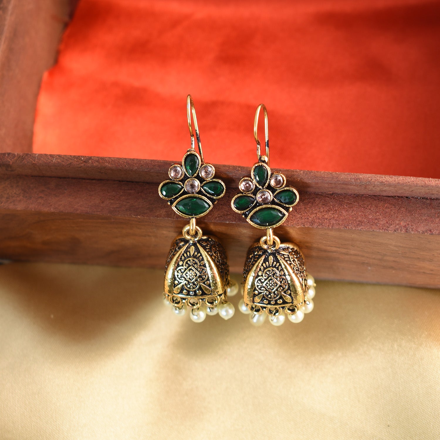 Mrinalini Green Jhumka Earrings