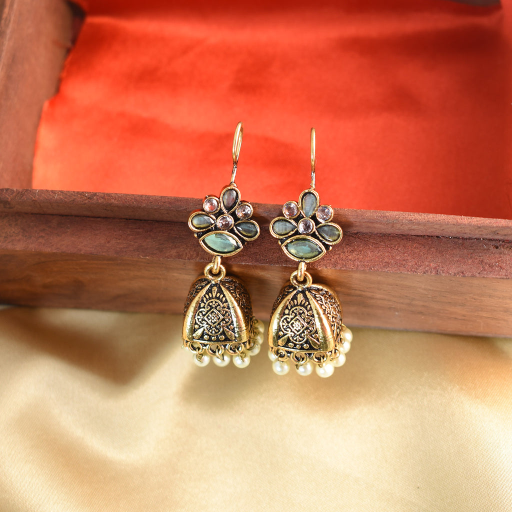 Mrinalini Light Blue Jhumka Earrings