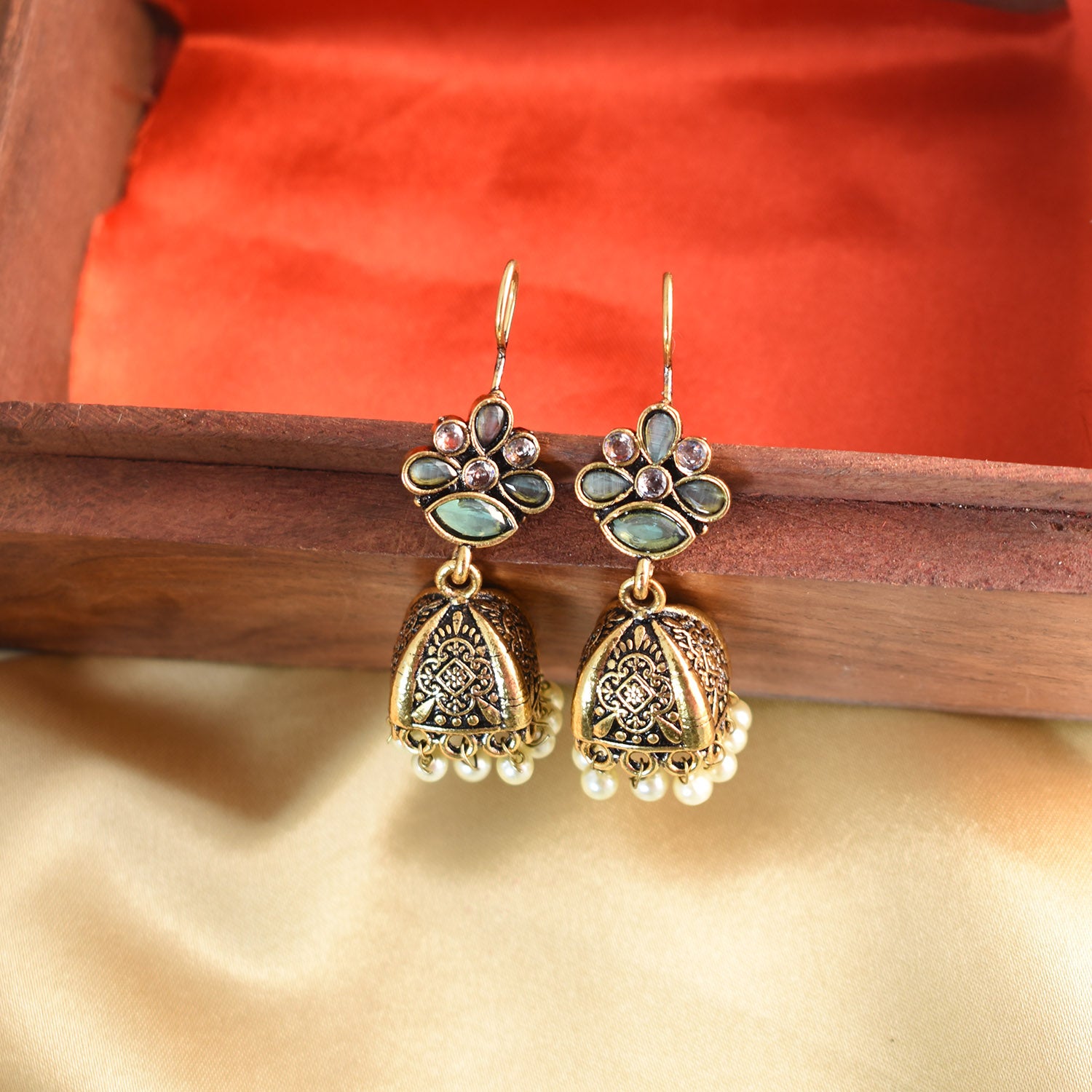 Mrinalini Light Blue Jhumka Earrings