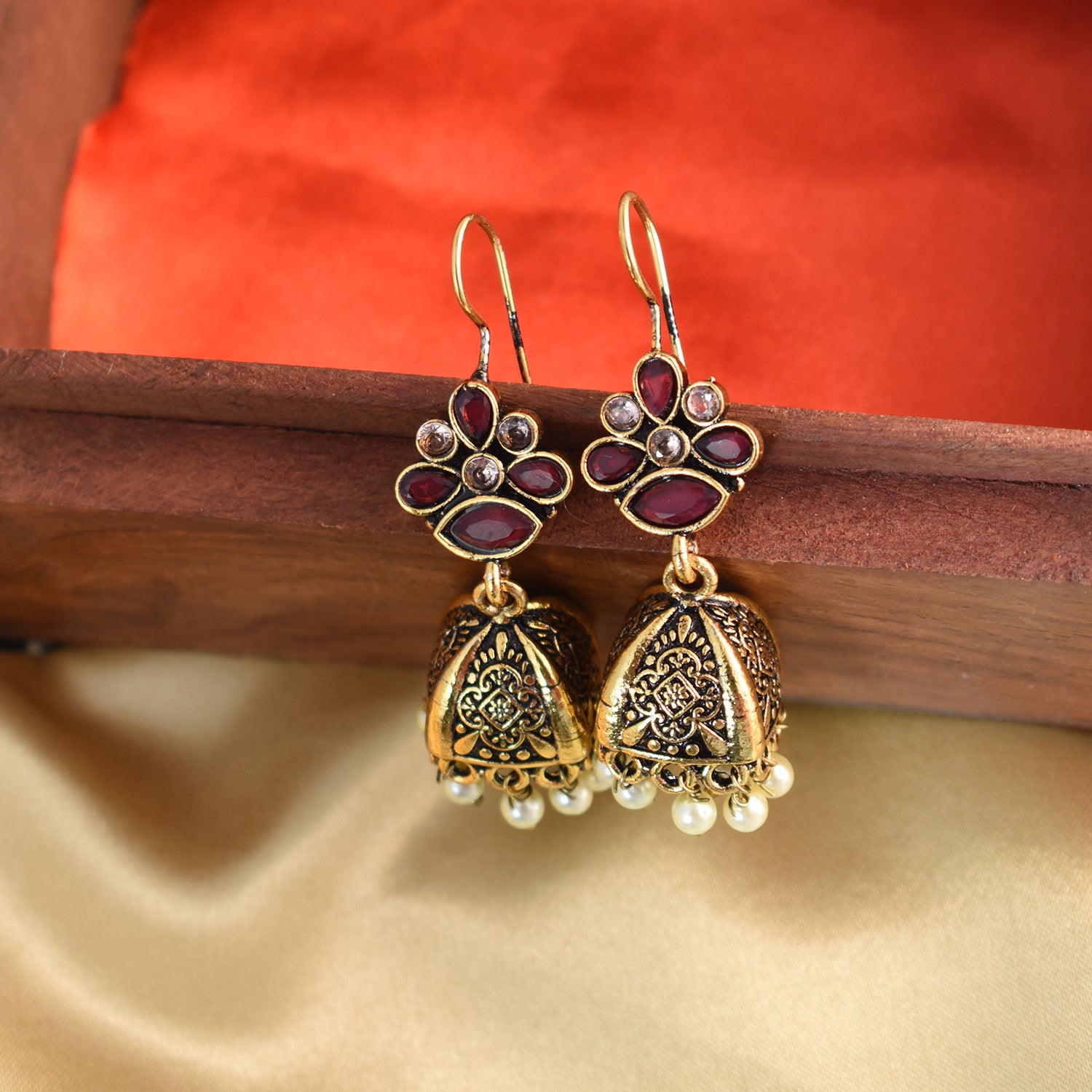 Mrinalini Maroon Jhumka Earrings