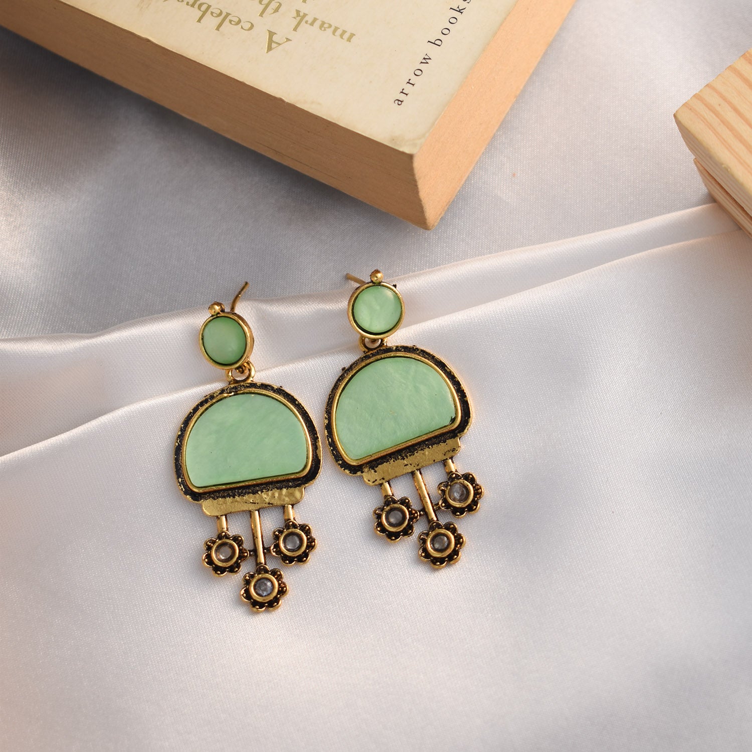 Kalpana Mint Antique Drop Earrings