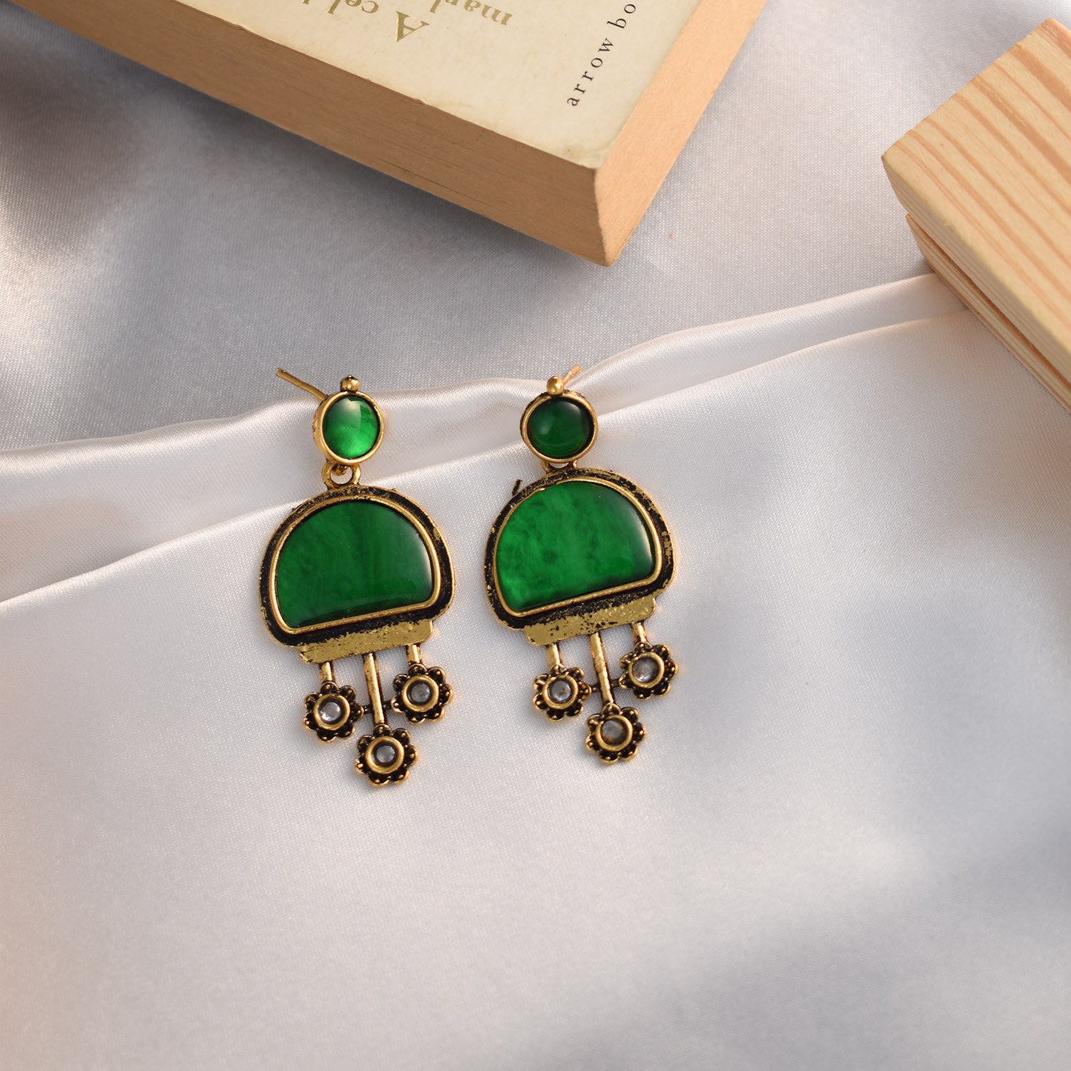 Kalpana Green Antique Drop Earrings