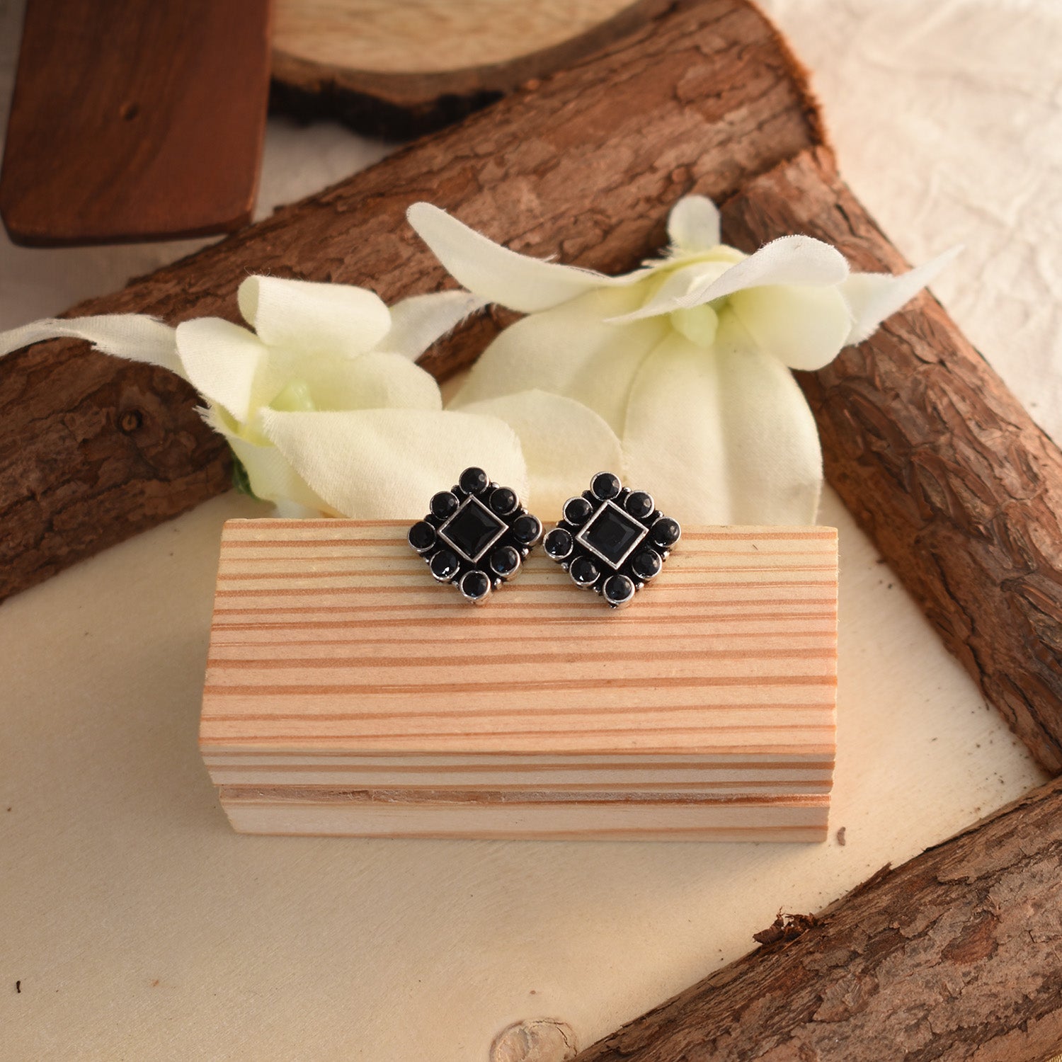 Kaushiki Black Stud Earrings