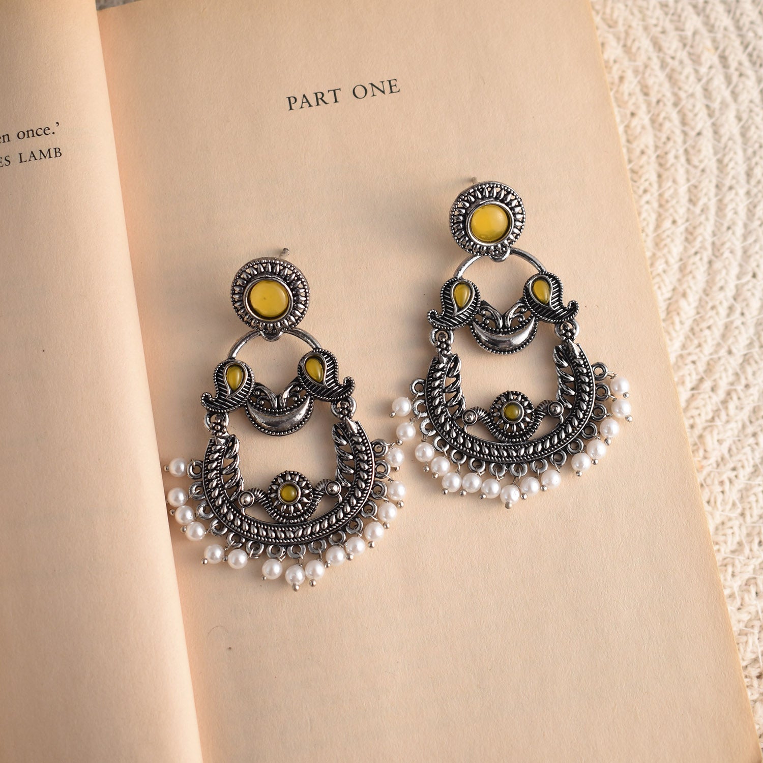 Gauri Oxidised Yellow Chandbalis