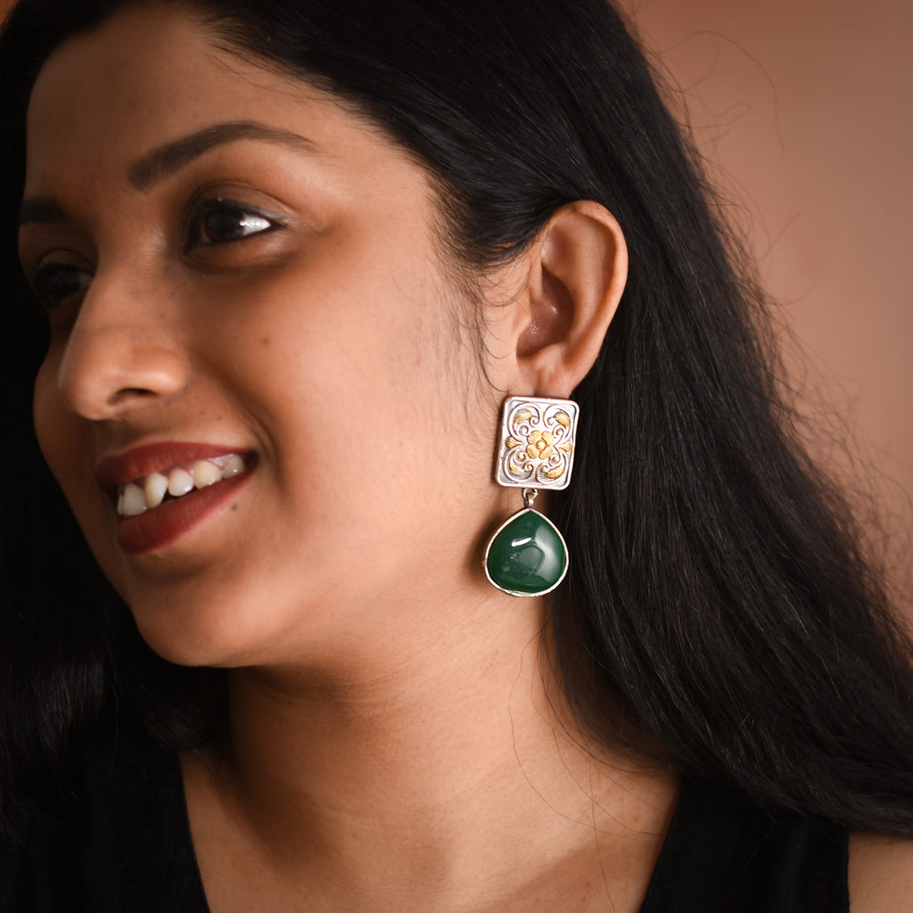 Emerald Essence Oxidised Earrings