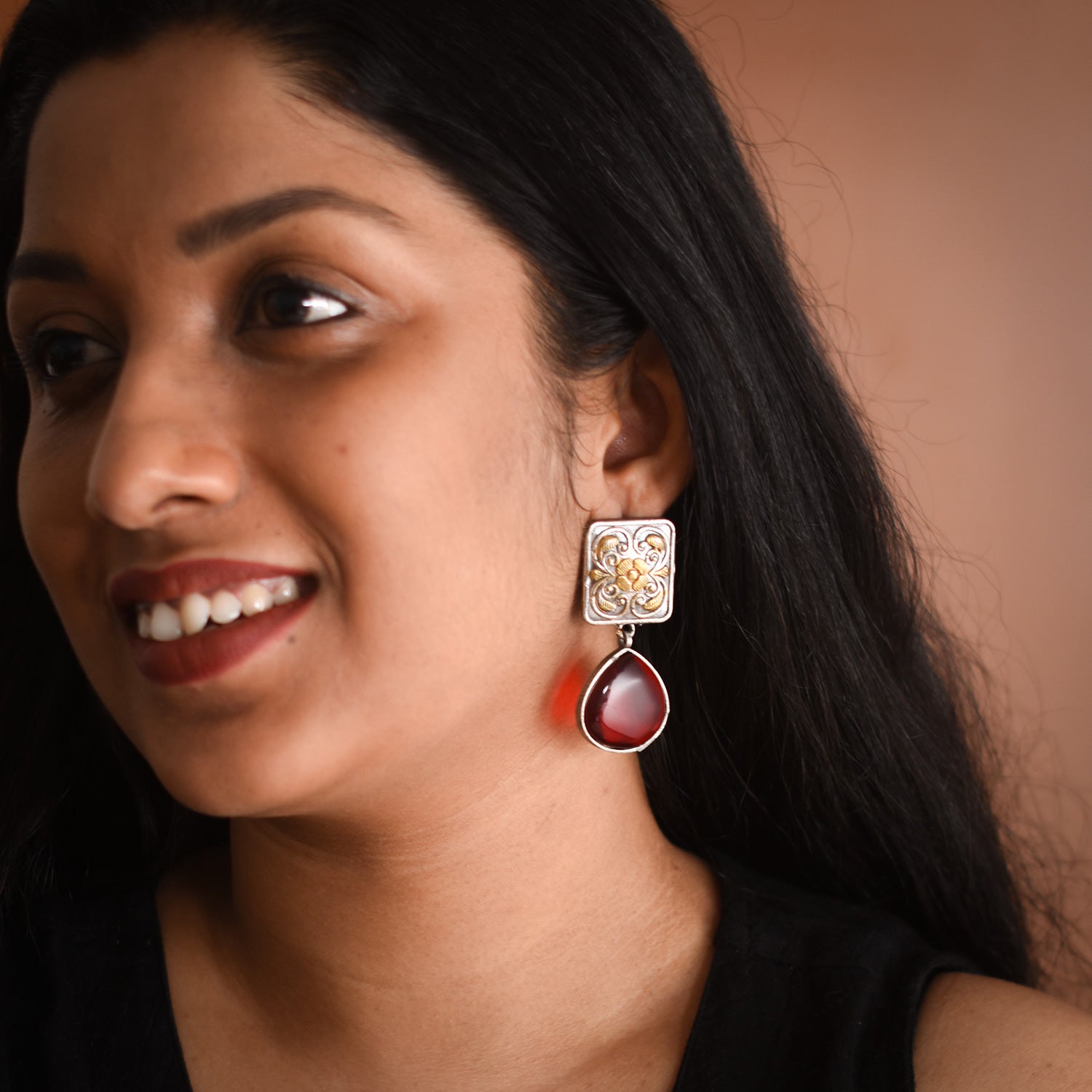 Ruby Radiance Oxidised Earrings