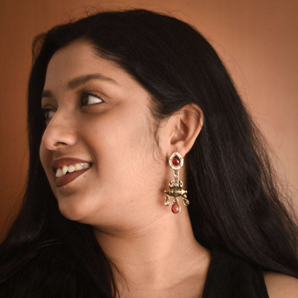 Apsara Red Oxidised Earrings