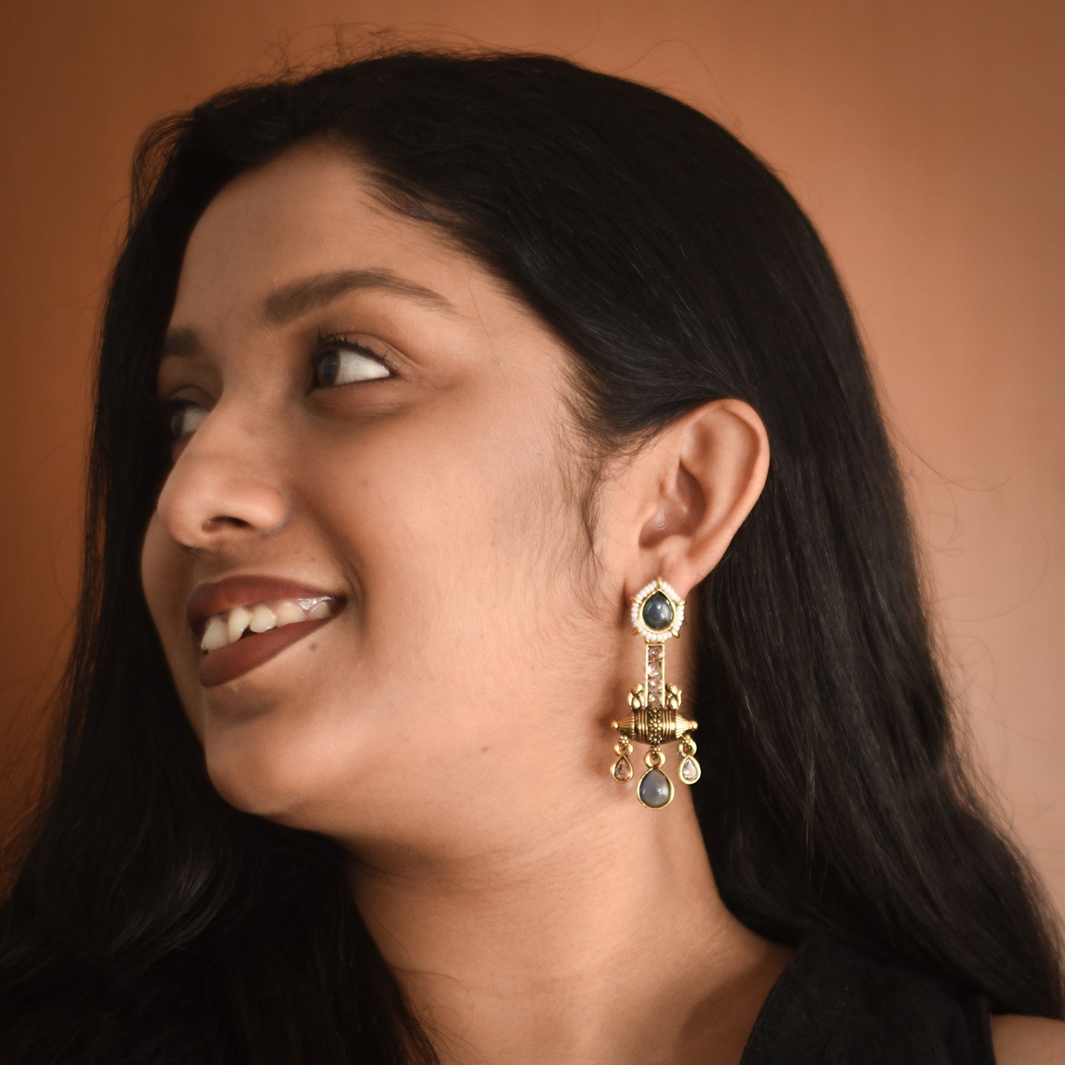 Apsara Blue Oxidised Earrings