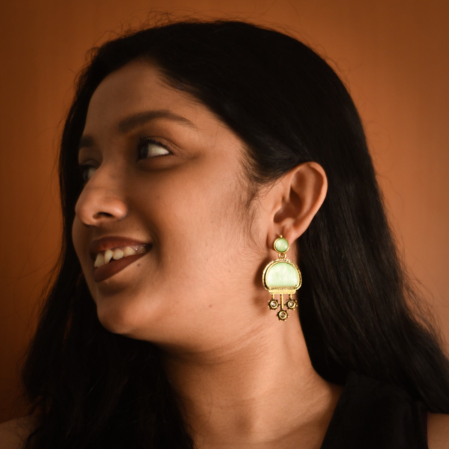 Kalpana Mint Antique Drop Earrings