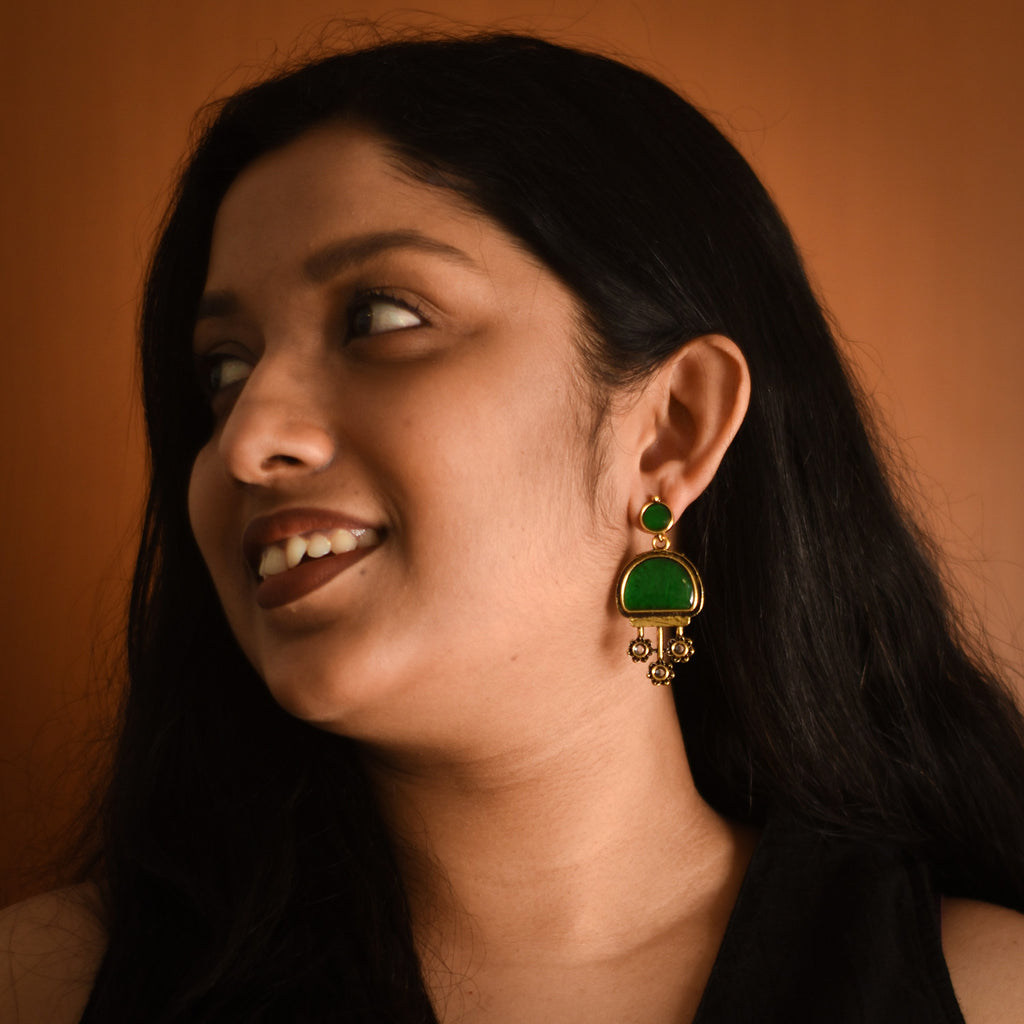 Kalpana Green Antique Drop Earrings