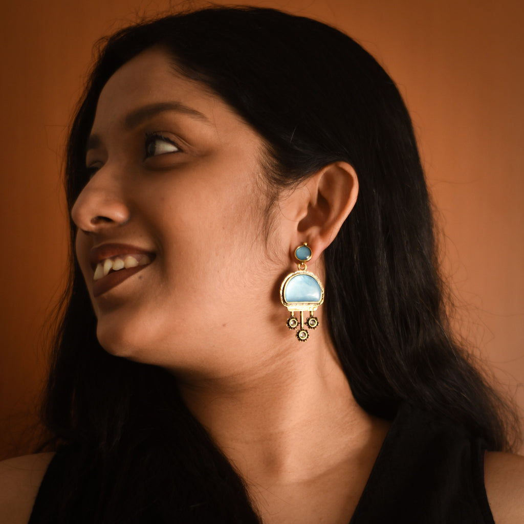 Kalpana Blue Antique Drop Earrings