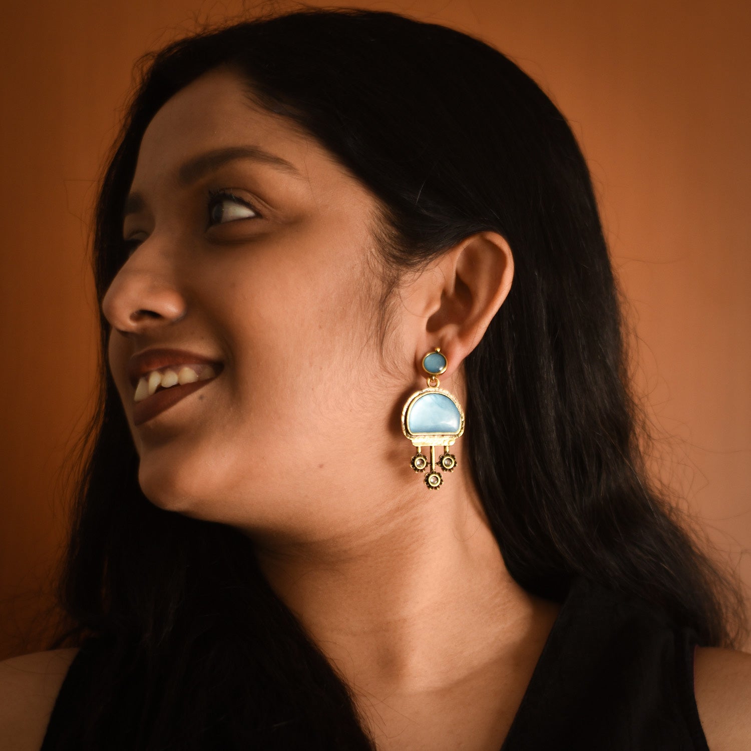 Kalpana Blue Antique Drop Earrings