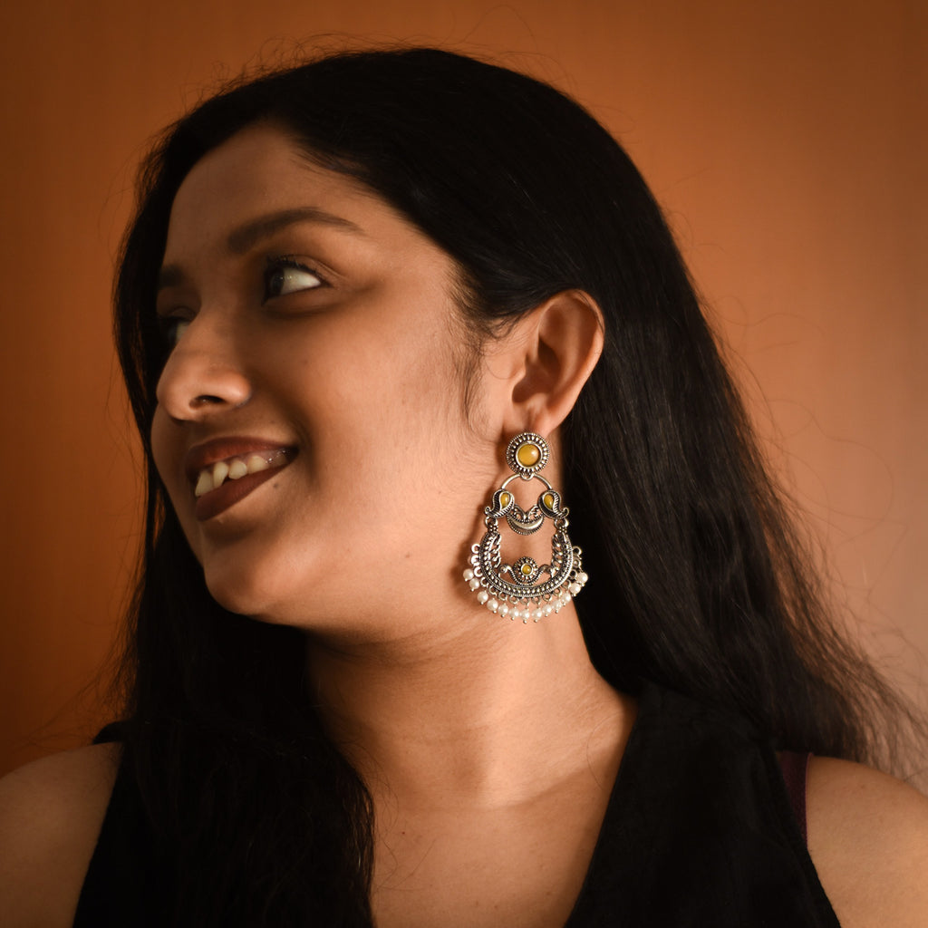 Gauri Oxidised Yellow Chandbalis