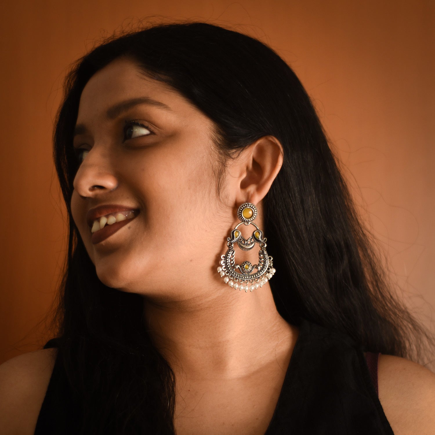 Gauri Oxidised Yellow Chandbalis