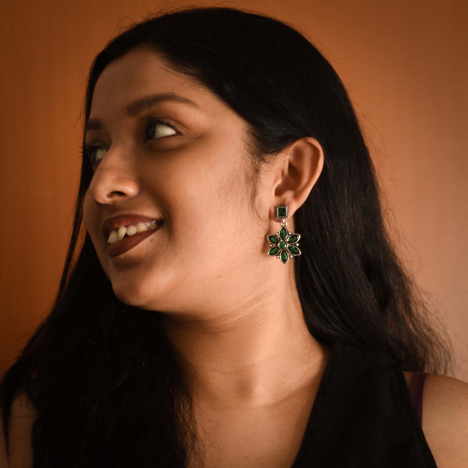 Pallavi Green Oxidised Earrings