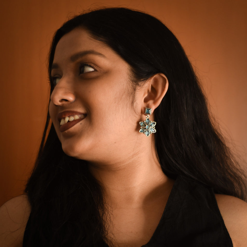 Pallavi Teal Oxidised Earrings