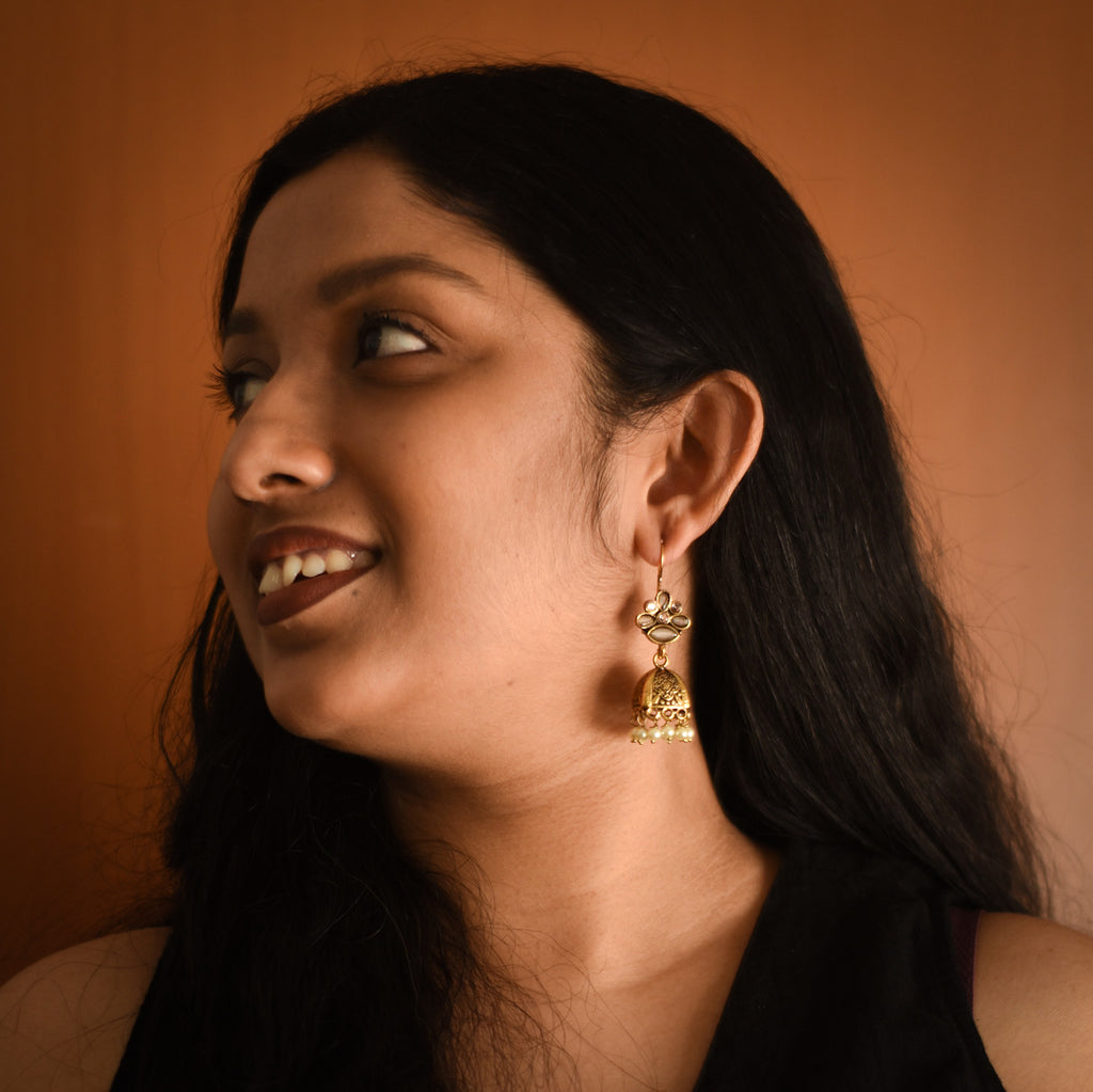 Mrinalini Grey Jhumka Earrings