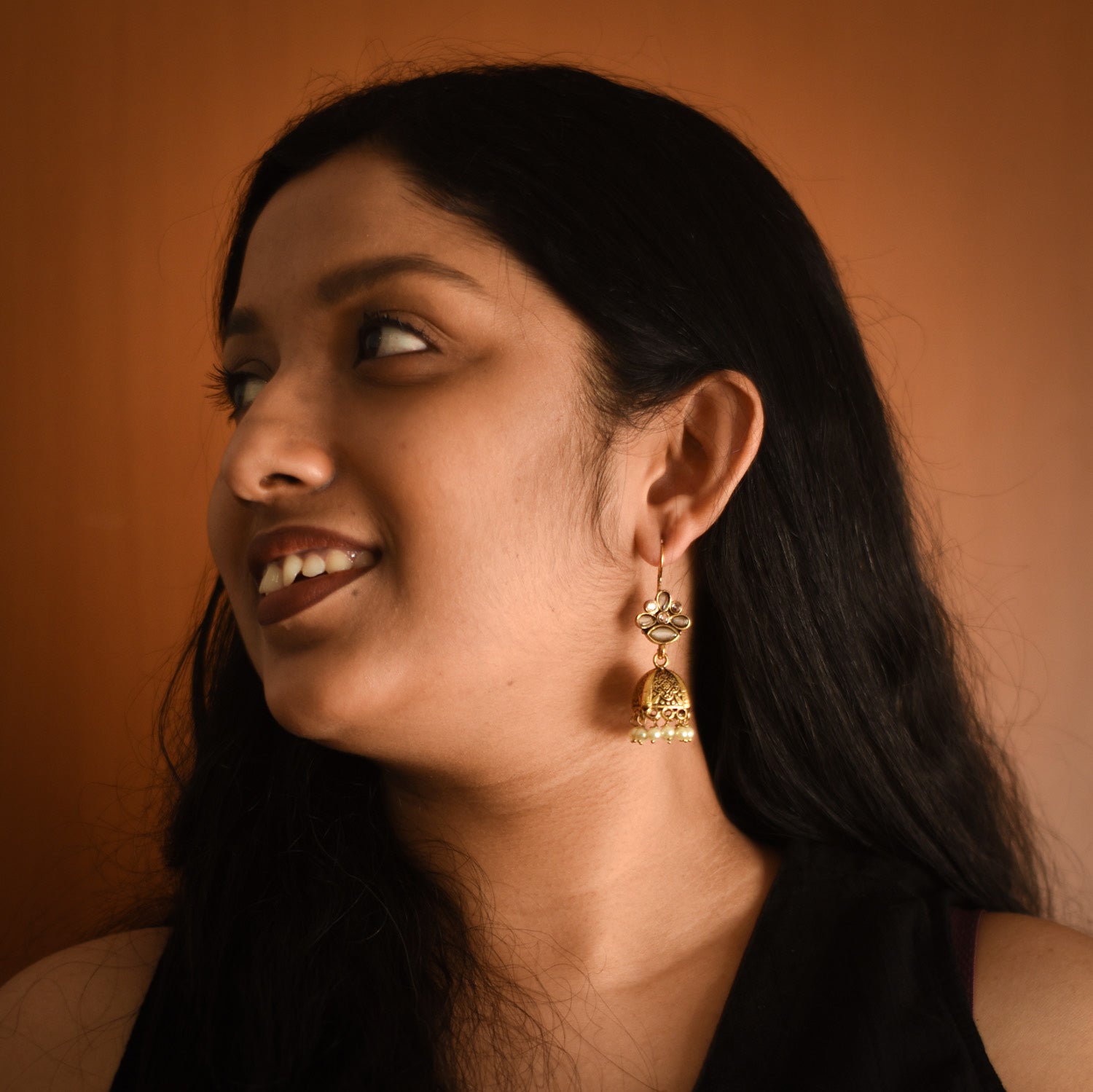 Mrinalini Grey Jhumka Earrings