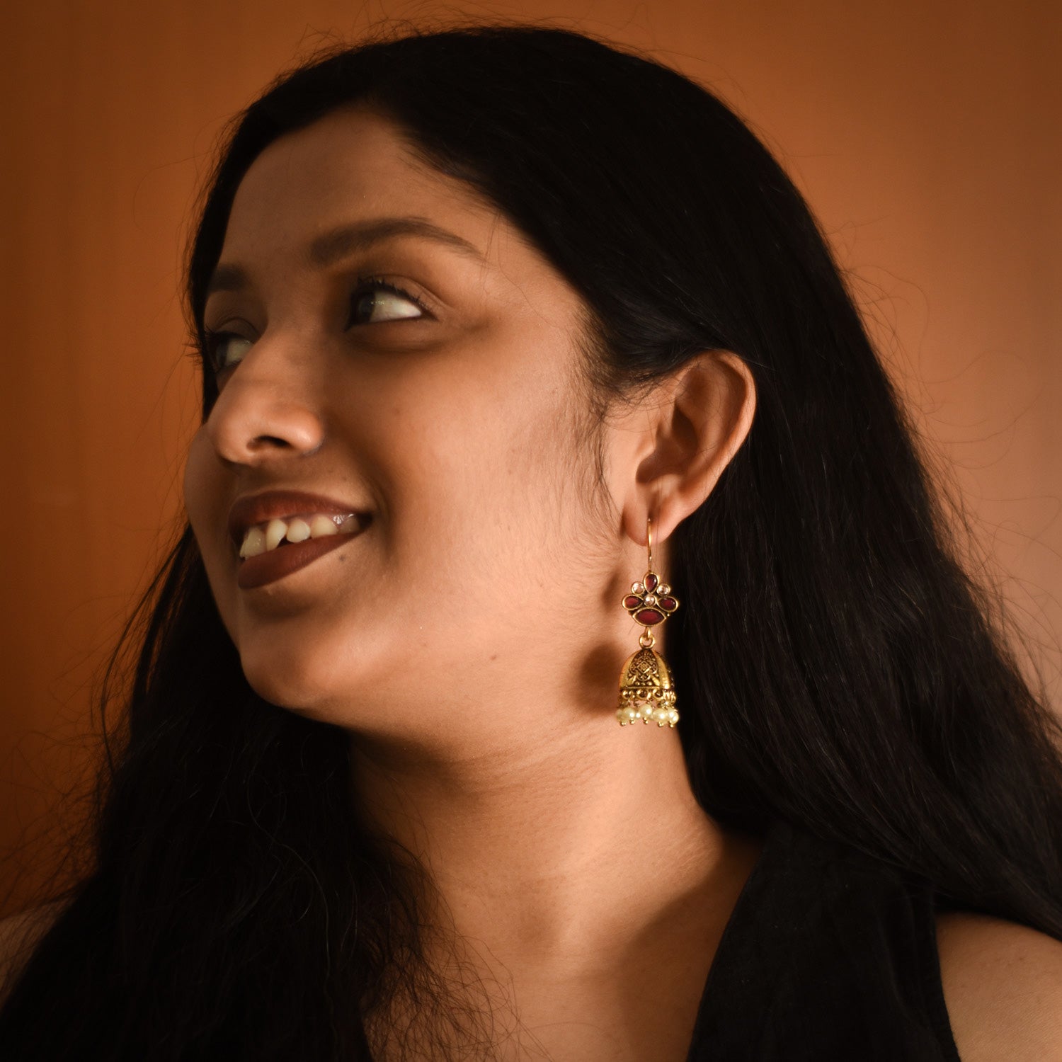 Mrinalini Maroon Jhumka Earrings