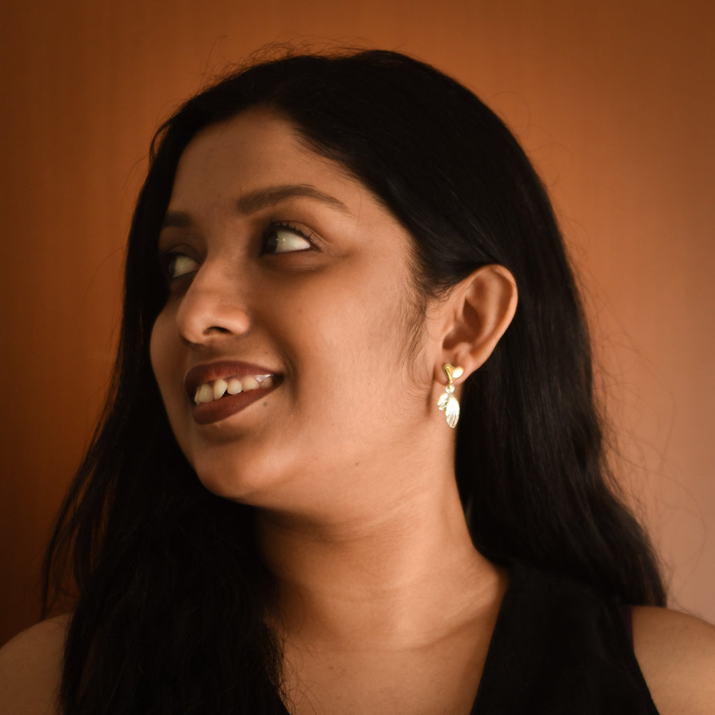 Golden Heart & Feather Drop Earrings