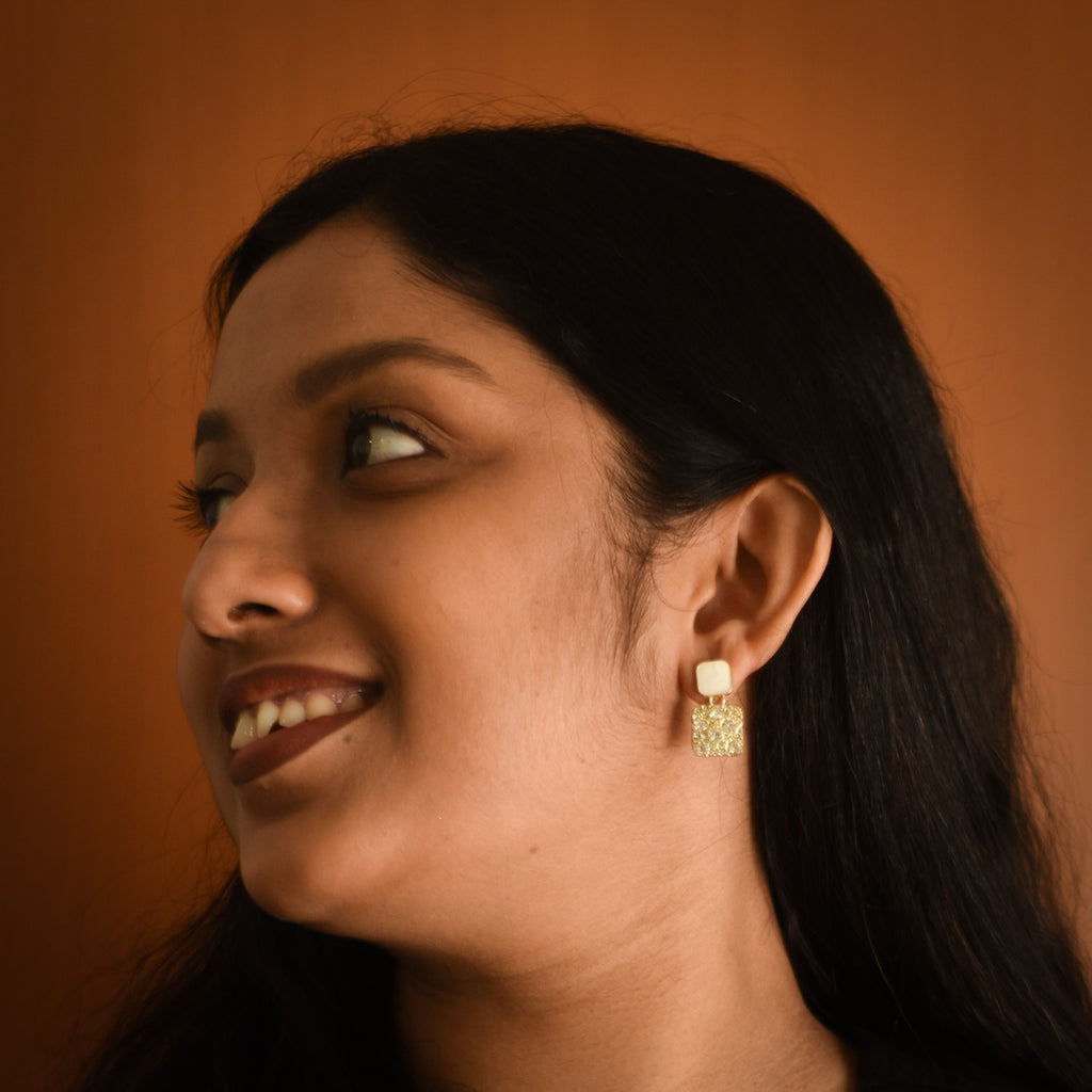 Sofia White Square Drop Earrings
