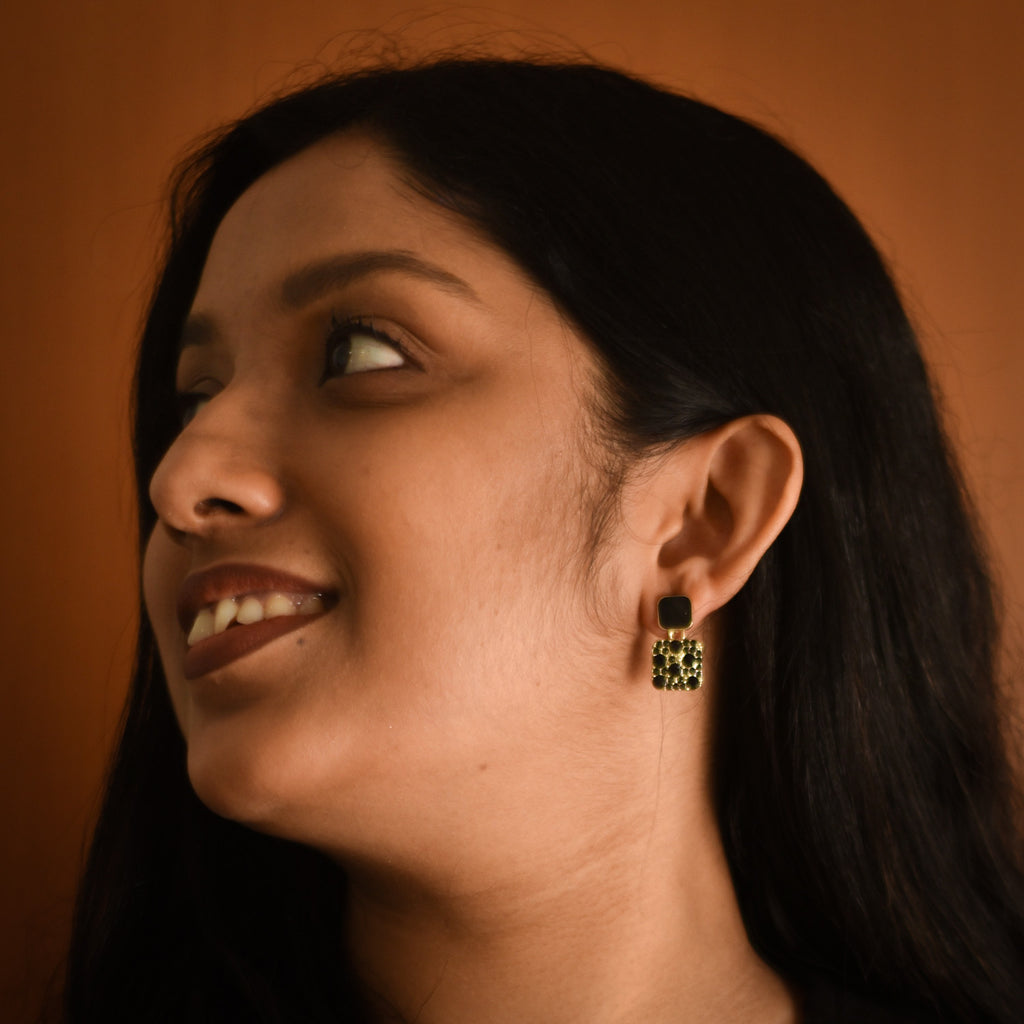 Sofia Black Square Drop Earrings
