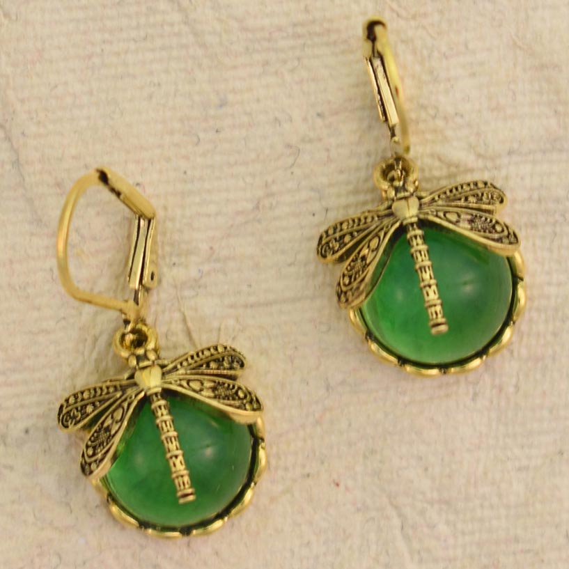 Emerald Wing Dragonfly Drop Earrings