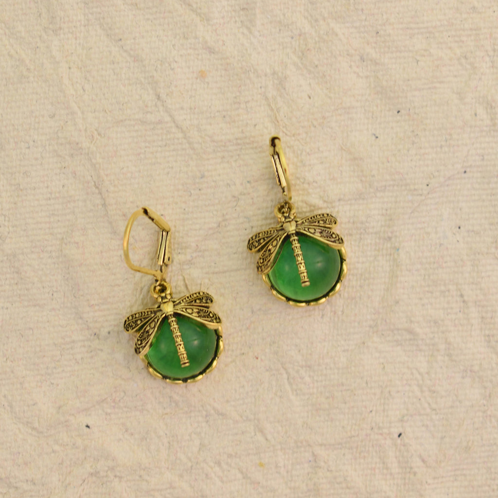Emerald Wing Dragonfly Drop Earrings