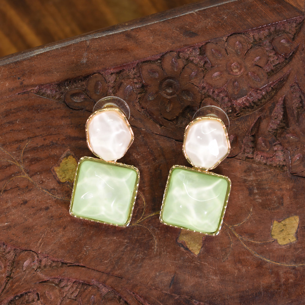Mira Ivory & Sage Geometric Drop Earrings