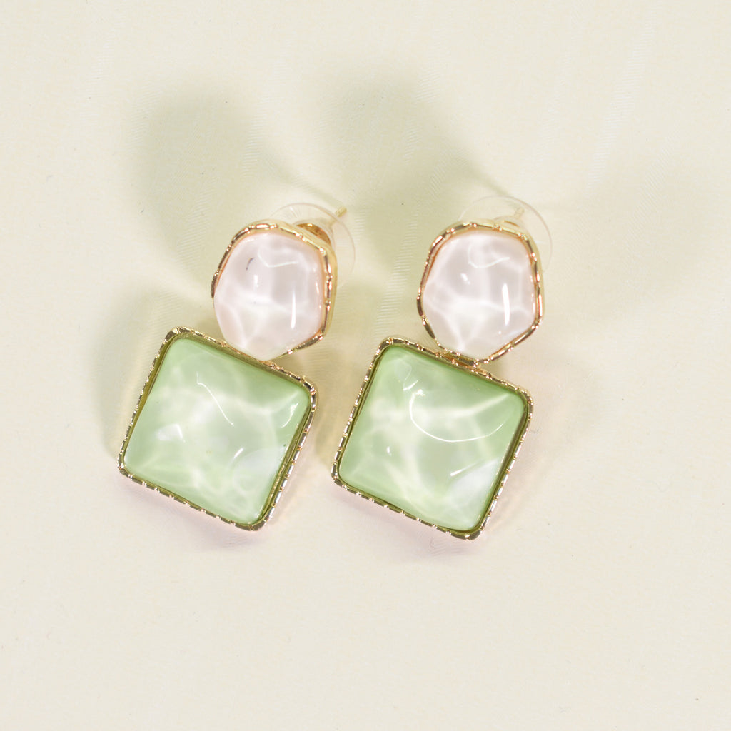 Mira Ivory & Sage Geometric Drop Earrings