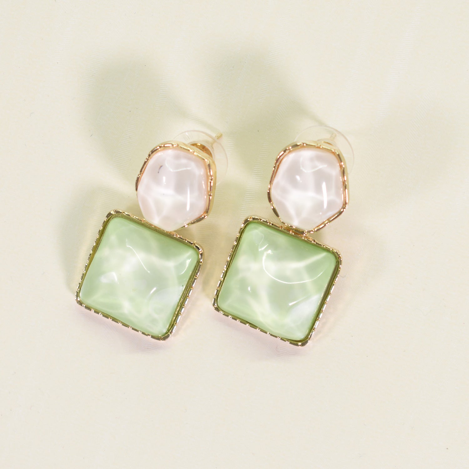 Mira Ivory & Sage Geometric Drop Earrings